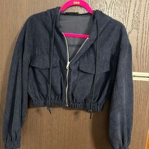 SHEIN cropped navy blue corduroy jacket